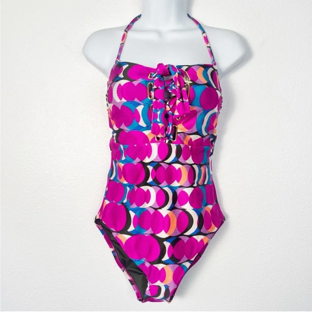 NEW Trina Turk Lace-Up Bandeau One Piece Women’s Retro Swimsuit Size 6